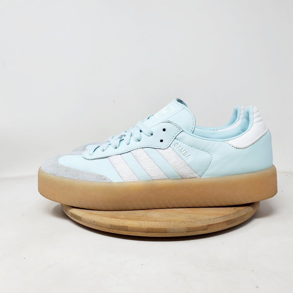 adidas Samba Platform Sneakers in Light Blue, White & Gum
